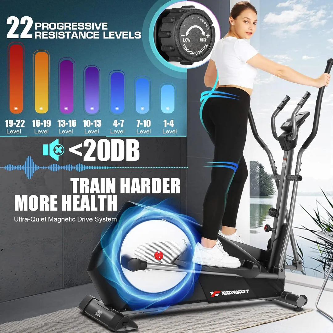 Pre-Installed Elliptical Exercise Machine Trainer with Hyper-Quiet Magnetic Driving System, Workout Equipment Home Gym fitness