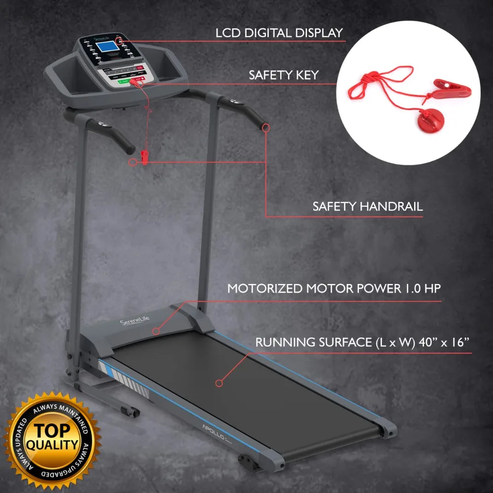 SereneLife Folding Treadmill - Foldable Home Fitness Equipment with LCD for Walking & Running - Cardio Exercise Machine