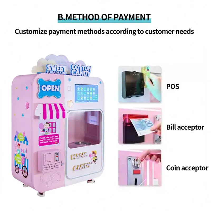 Automatic Cotton Candy Vending Machine Robot Commercial Floss Marshmallow Sugar Electric Making Flower Cotton Candy Machine/