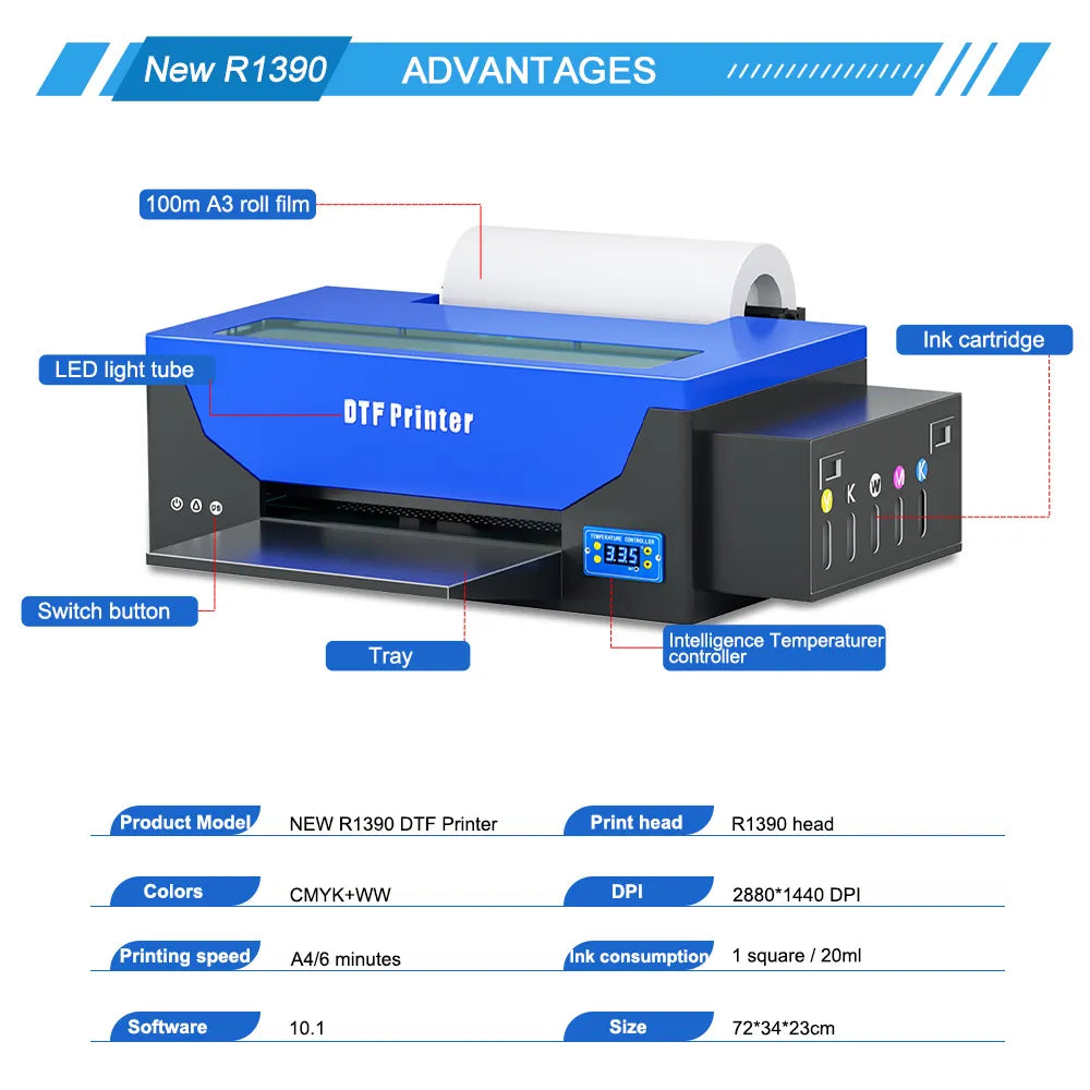 A3 DTF Printer with DTF Oven A3 R1390 DTF Printer Bundle for T Shirt All Fabric Direct Transfer Film DTF Tshirt Printing Machine