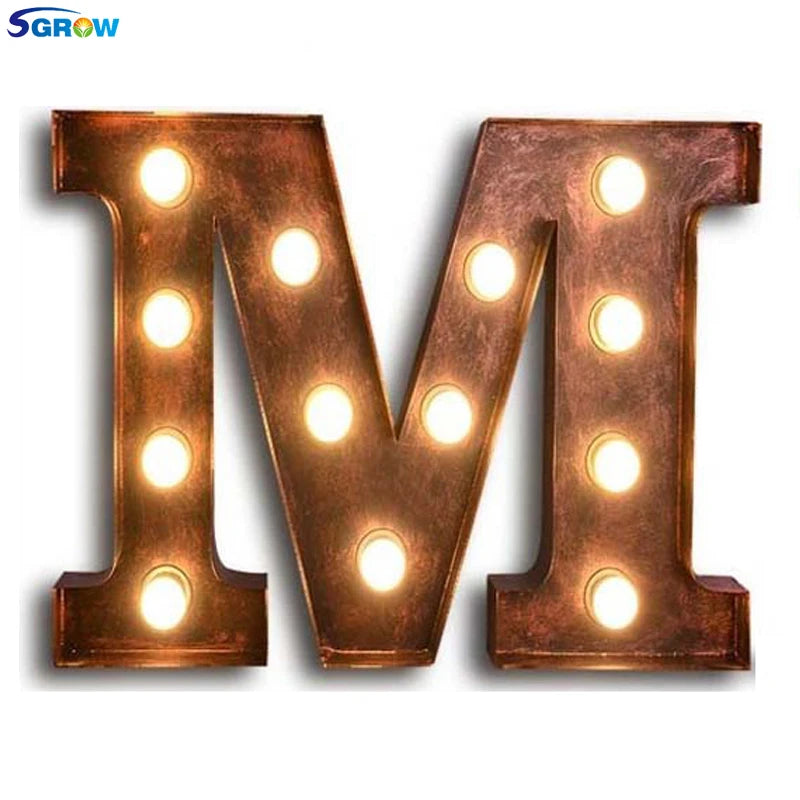 SGROW Vintage Art Deco Wall Lamp Letters M Lights Cafe Bar American Industrial Loft Metal Letter Light Luz de pared Lampara