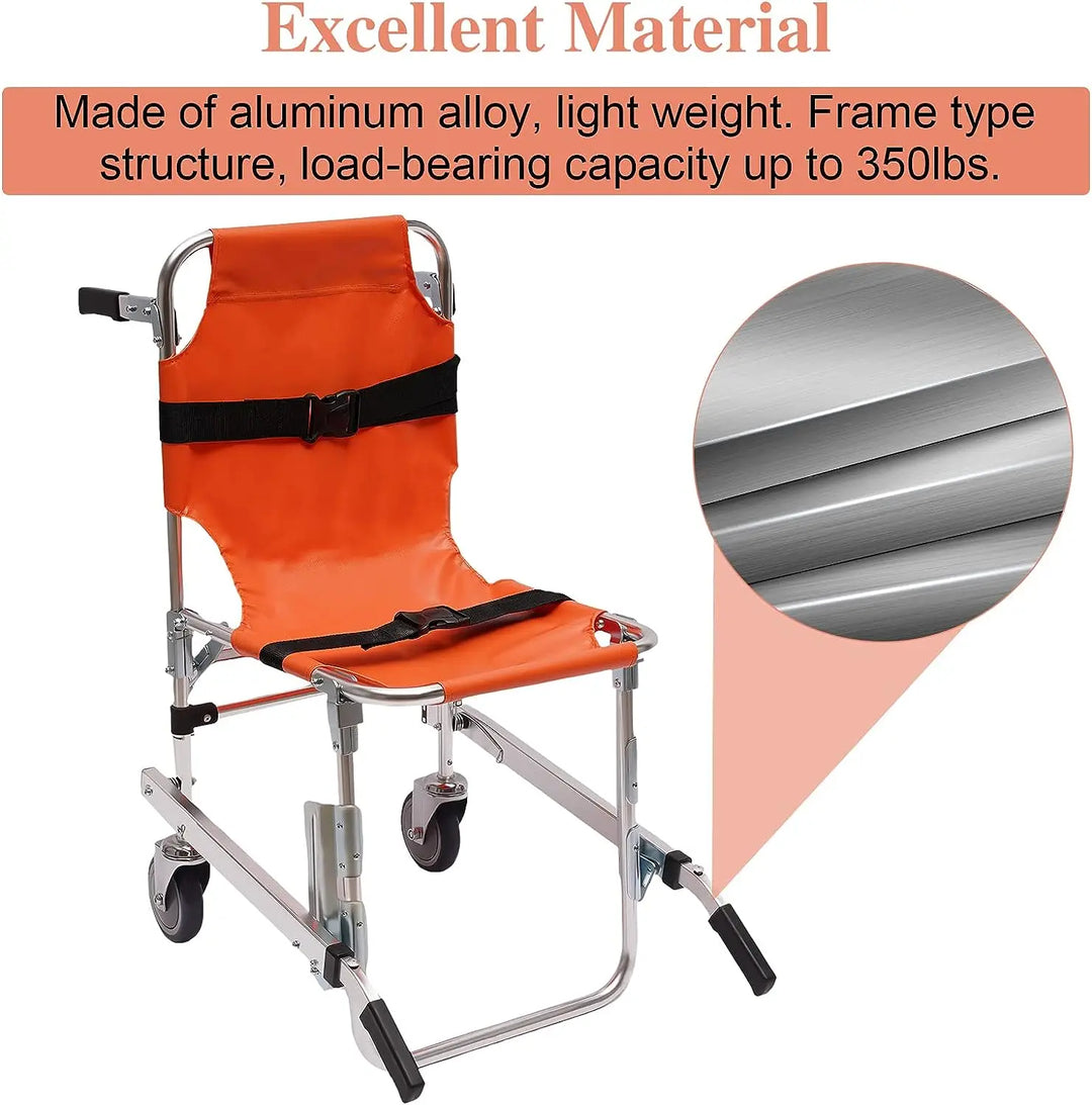 EMS Stair Chair - Medical Emergency Evacuation 2-Wheel Lift Wheelchair Load Capacity 350lbs - Foldable Transport Wheelchair