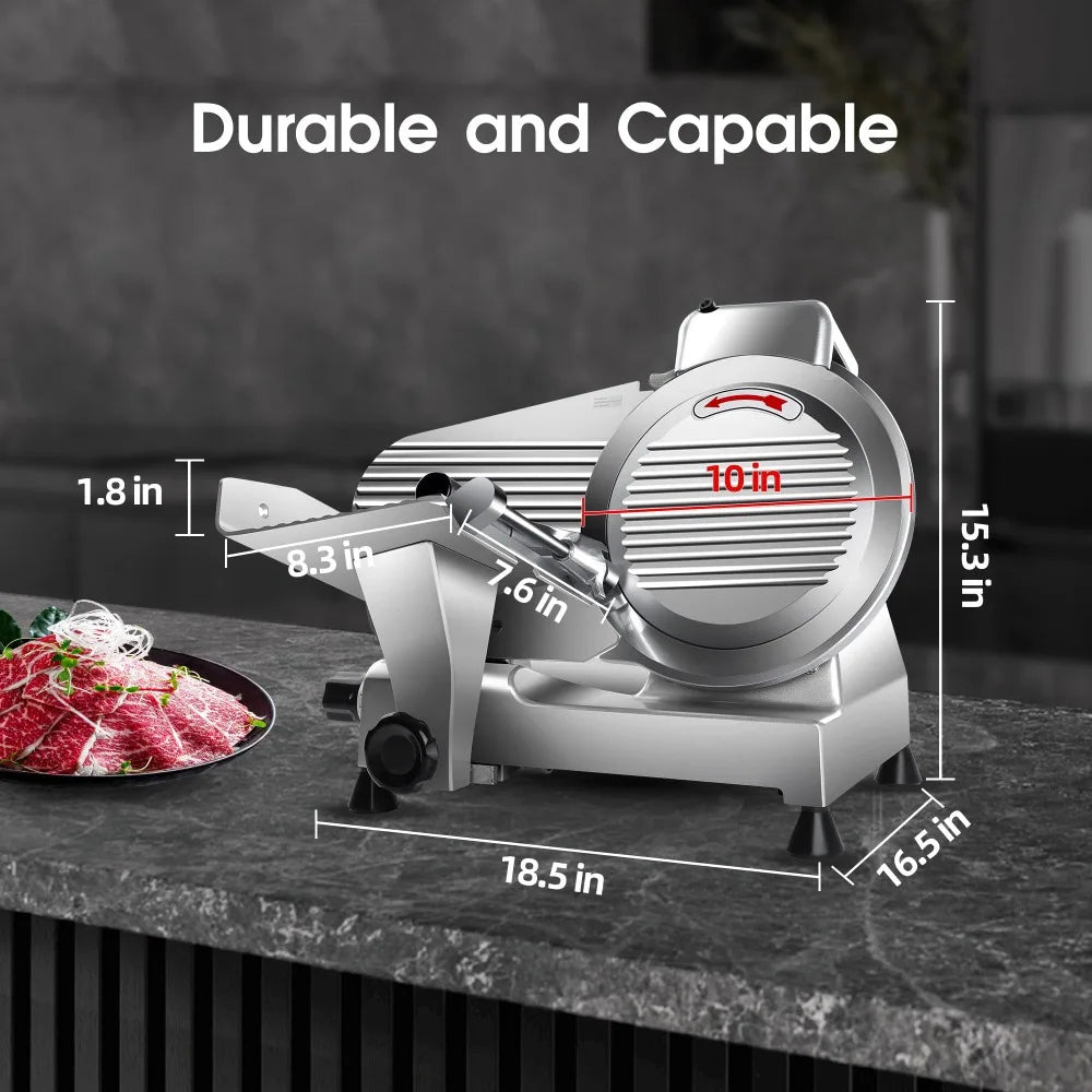 2024 New 10 Inch Commercial Meat Slicer, Frozen Meat Cheese Deli Slicer, Semi-Auto Foody Slicer for Commercial and Home Use