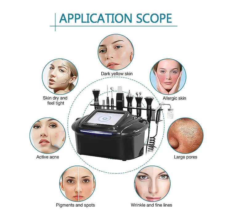 10 in 1 Multifunction Ultrasound Hydro Facial Scrubber Microcurrent Machine Galvanic Ion Lift Hot Cold Hammer SPA Beauty Device