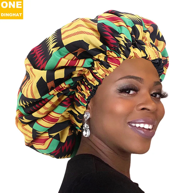 2020 New No. plus-Sized African Printing round Cap Double-Layer Satin Lining Wide Edge Nightcap Chemotherapy Hat