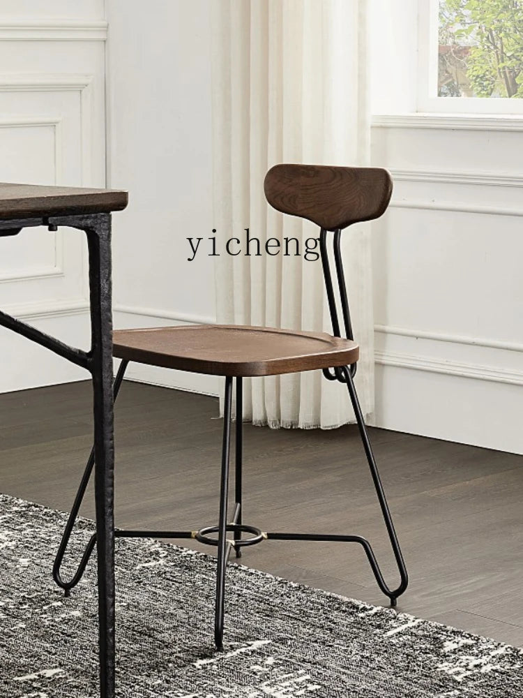 YY Solid Wood Dining Chair Industrial Style Retro Iron Art Modern Minimalist Furniture