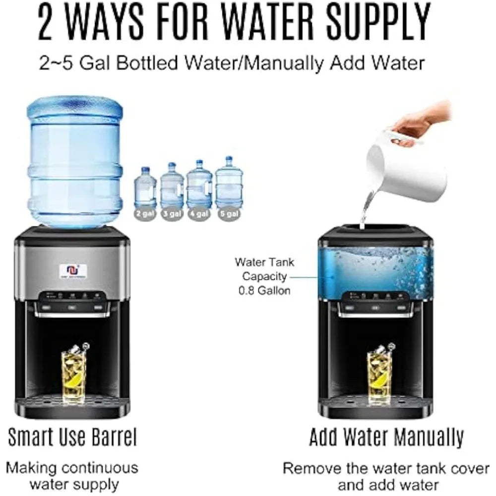 Water Cooler Dispenser Built-in Ice Maker Countertop,3-in-1 Portable Ice Machine 44lbs Daily,Top Loading 5Gallon Water Dispenser