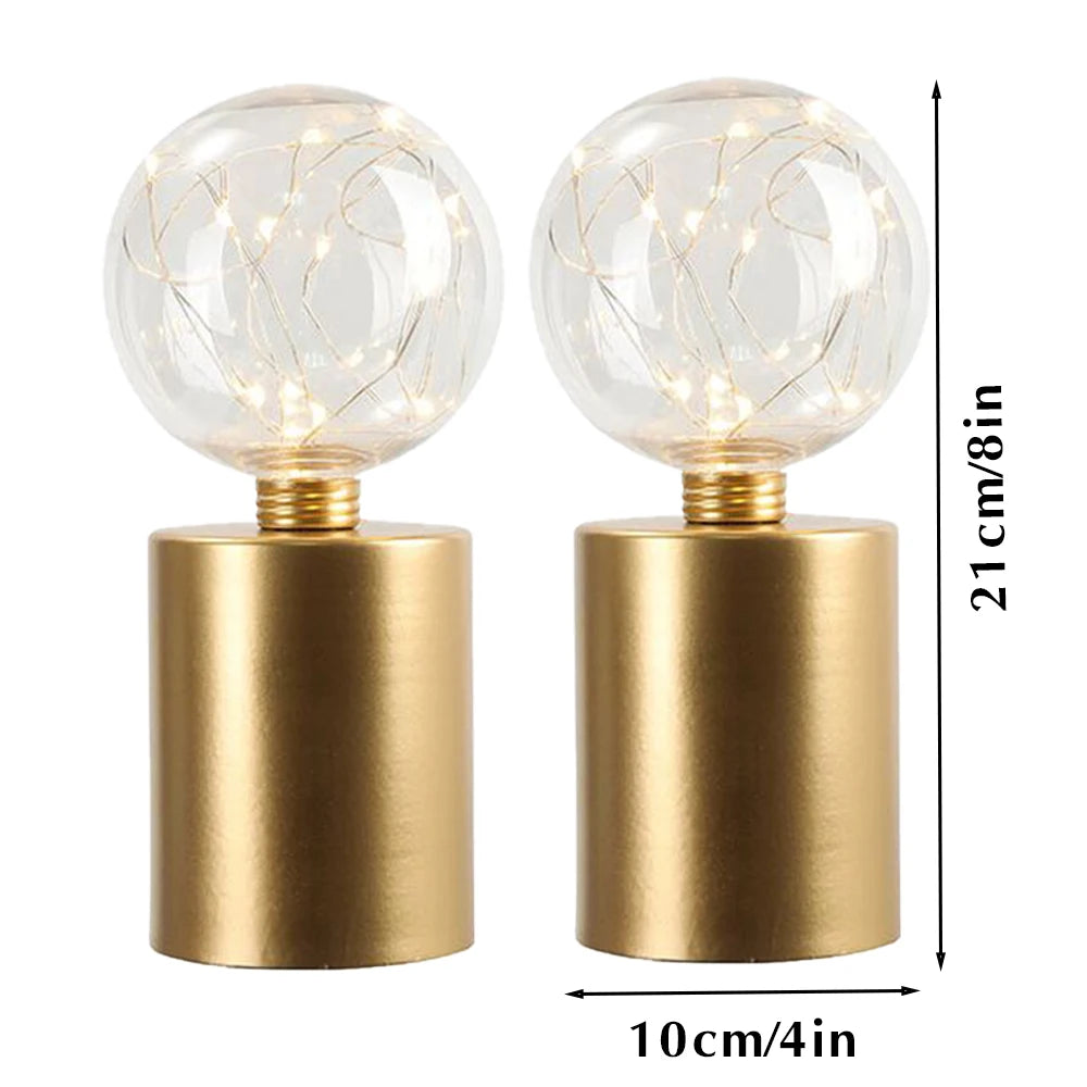 2Pcs Gold Table Lamp Battery Powered Lamps Cordless Lamp Light for Living Room Bedroom Weddings Parties Home Decor