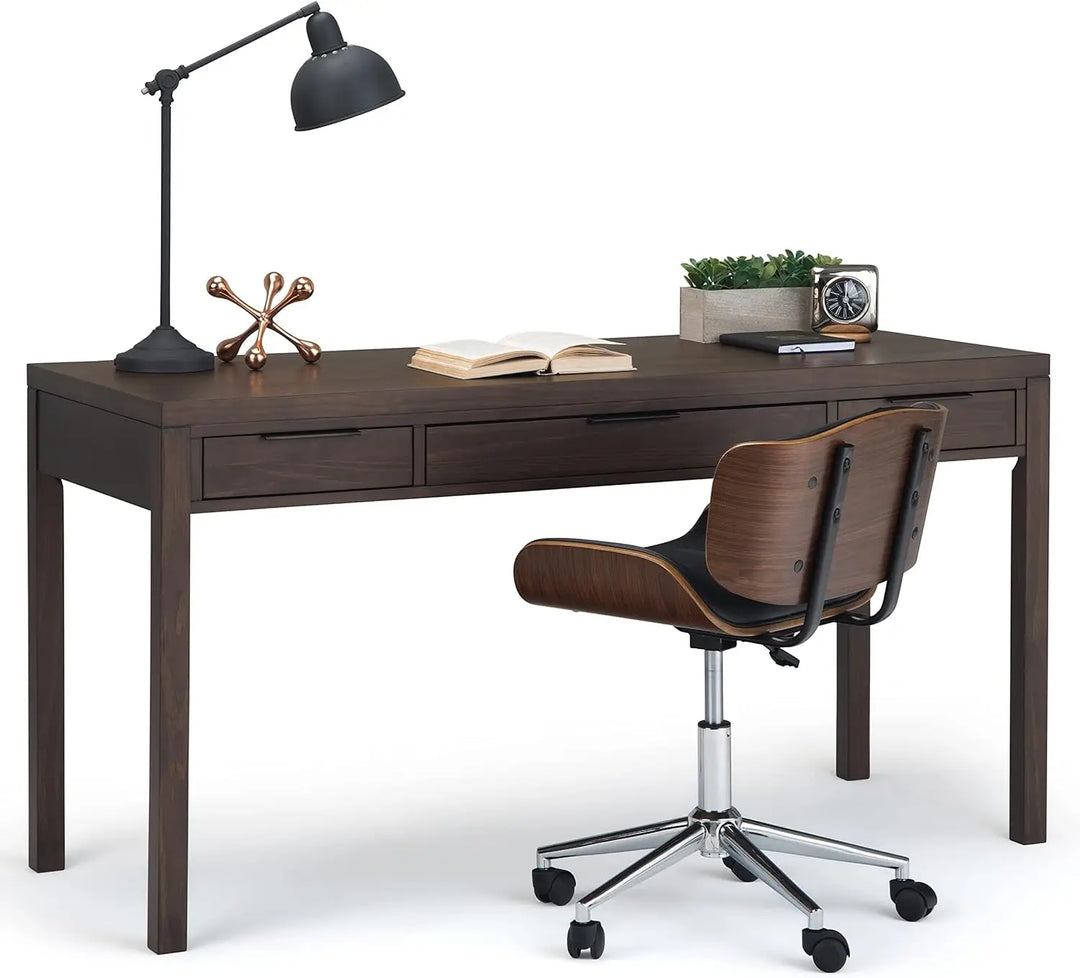 SOLID WOOD 60 Inch Wide Home Office Desk, Writing Table, Workstation, Study Table Furniture In Warm Walnut