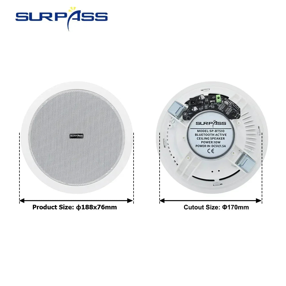 Waterproof Built In Digital Class D Amplifier Bluetooth-compatible Ceiling Speaker 10W 6inch Active LoadSpeaker for Indoor Audio