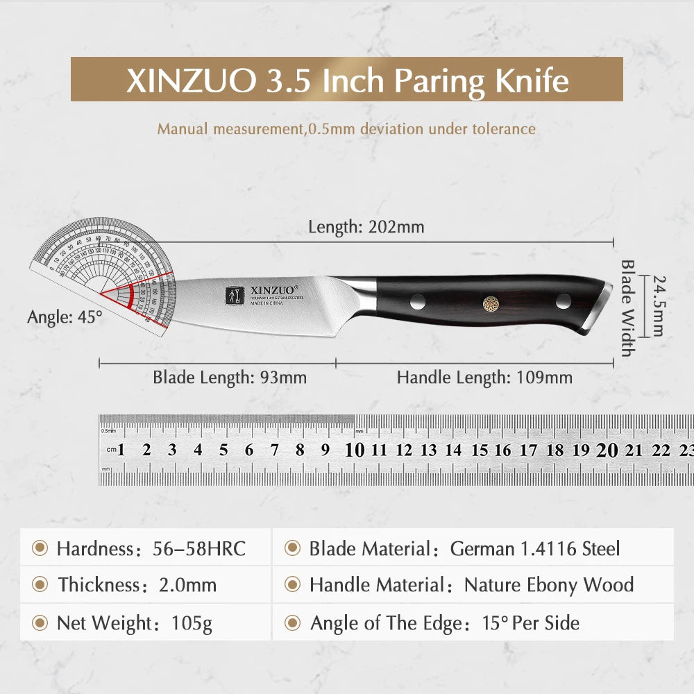 XINZUO 3.5" Inch Paring Knife GERMAN 1.4116 Stainless Steel Kitchen Knife Vegetable Fruit Knife Ebony Handle Kitchen Accessories