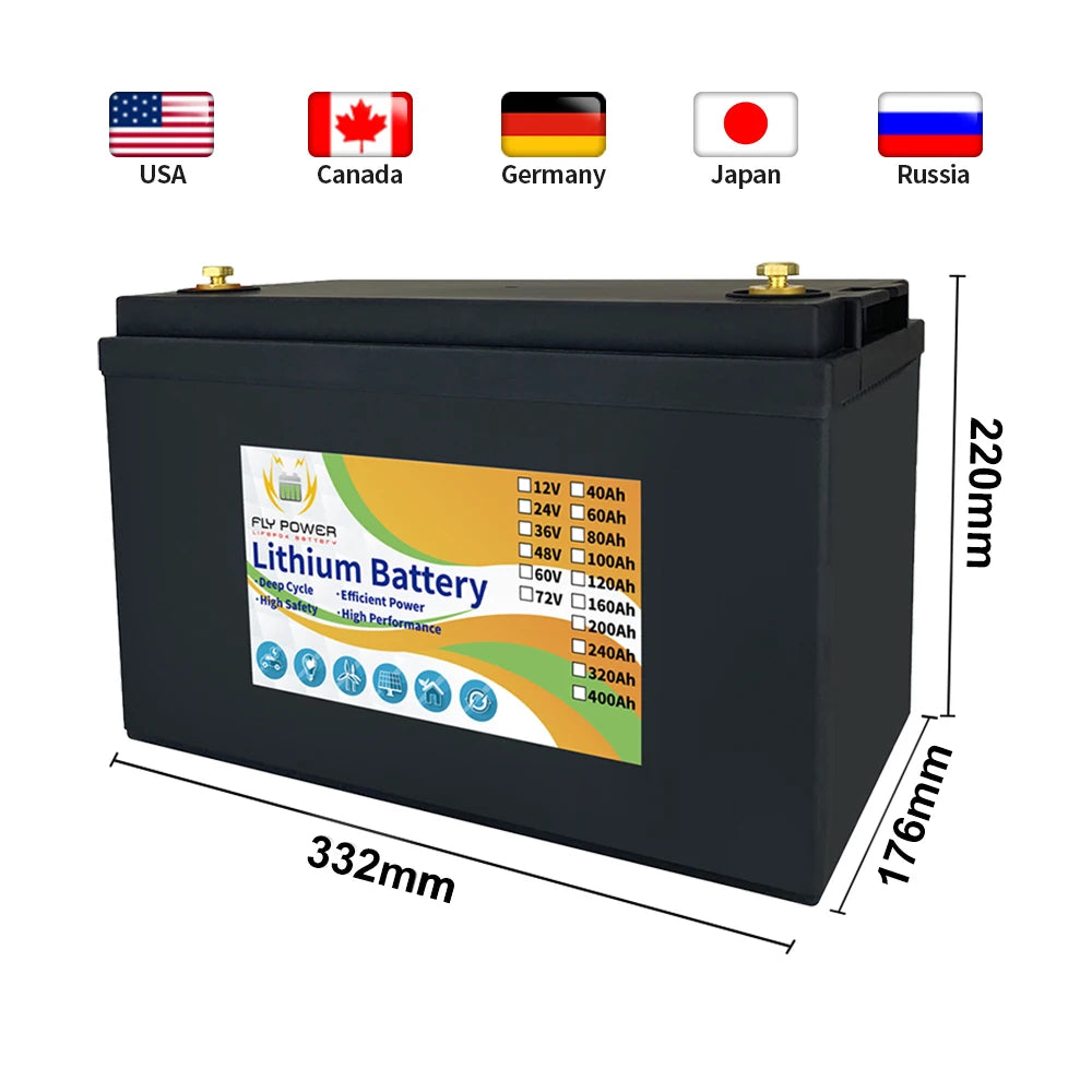 12V 120Ah Lithium Battery LFP LiFePO4 1440Wh For RV Campers Solar Energy Reserve Power Supply Electric Vehicle Marine Golf Cart