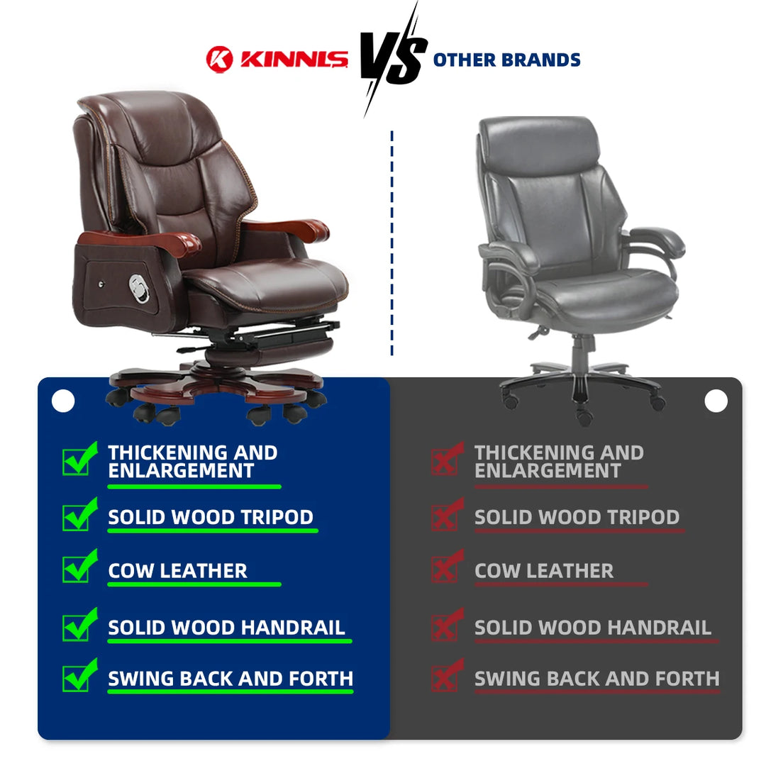 Kinnls Jones Massage Office Chair Gaming Chair Fully Reclining Back Boss Chair Footrest Genuine Leather Executive Chairs