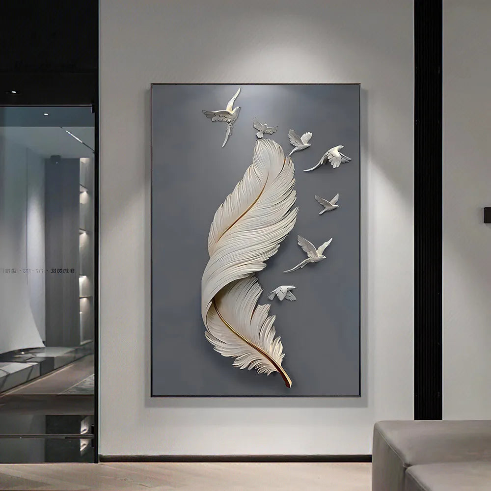 3D Effect Feather Pigeon Canvas Painting Modern Wall Art Poster Print Abstract Minimal Picture for Living Room Home Decor Cuadro