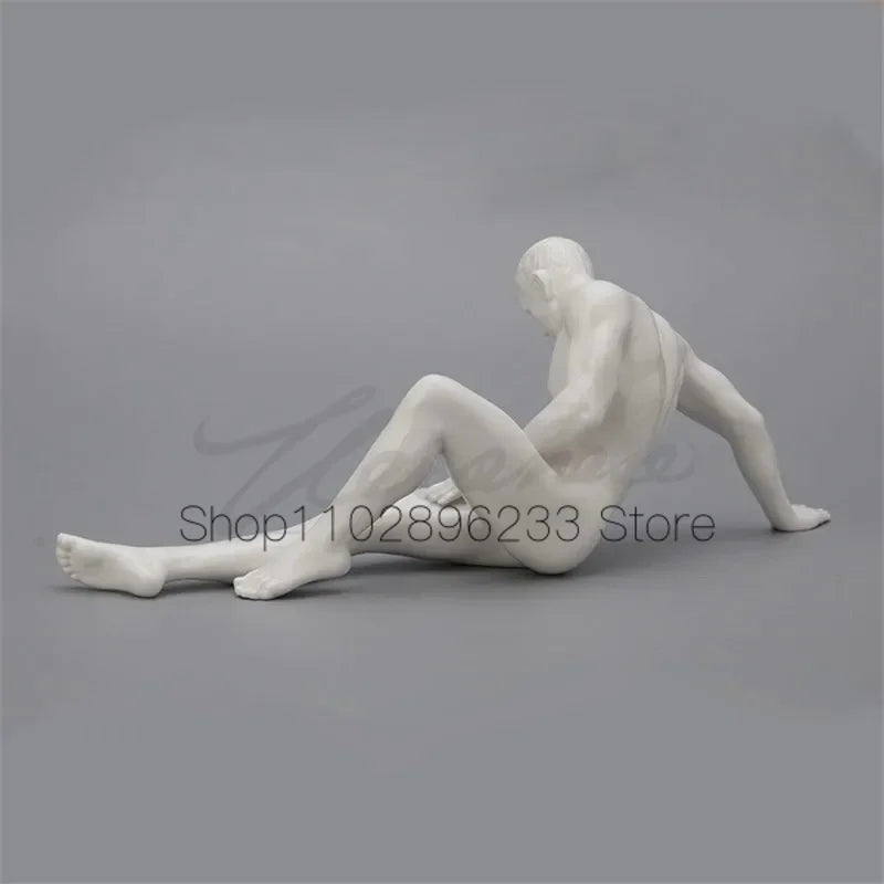 Naked Man Art Glazed Ceramic Statue Nude Male Figurines White Figure Sculpture Creative Craft Home Decor Accessories Modern Gift