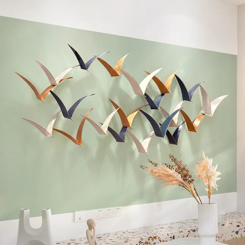 Living Room Three-dimensional Bird Iron Art Dining Room Wall Hanging Bedroom Creative Retro Industrial Style Wall Decoration