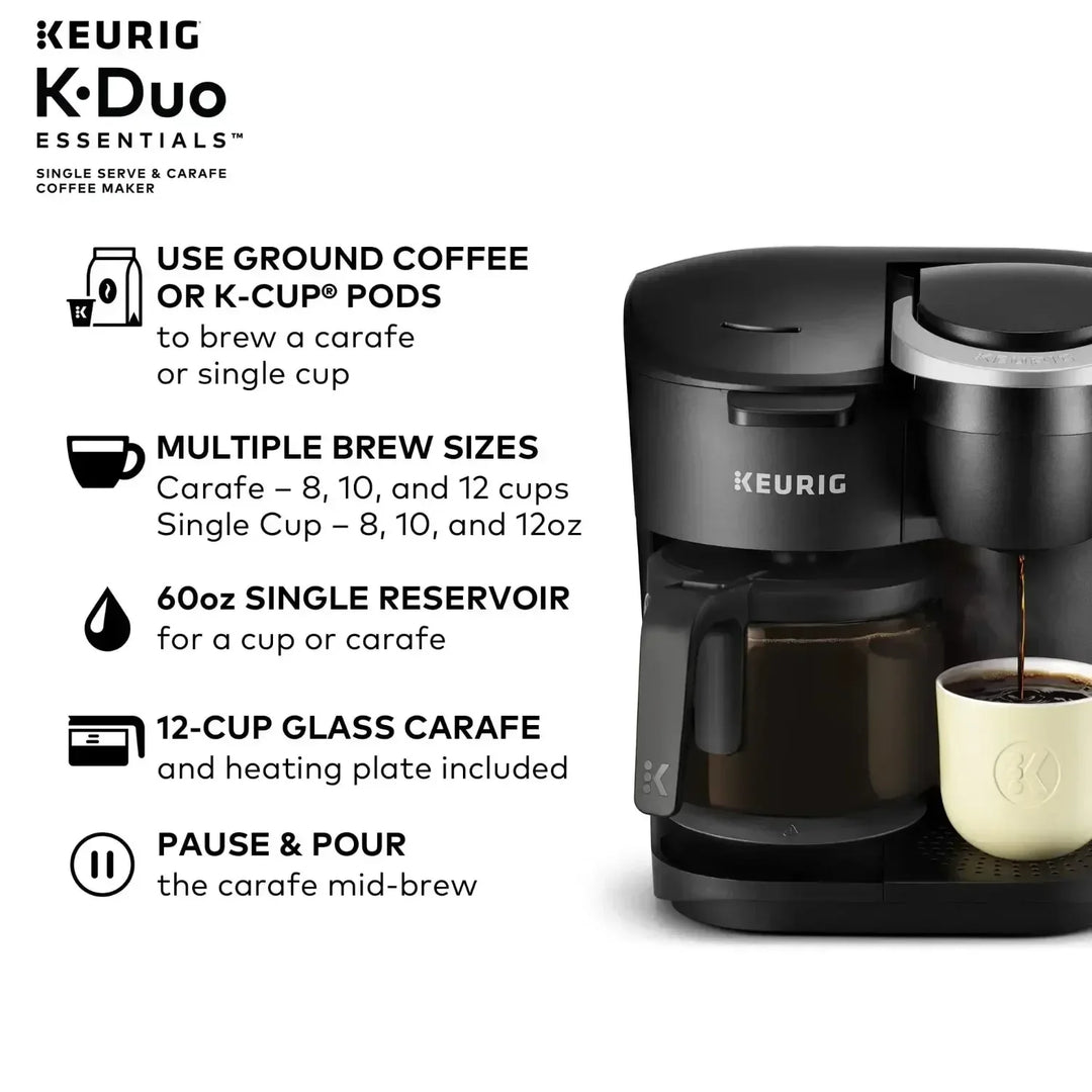 K-Duo Essentials Black Single-Serve K-Cup Pod Coffee Maker, Black Cafetera .USA.NEW