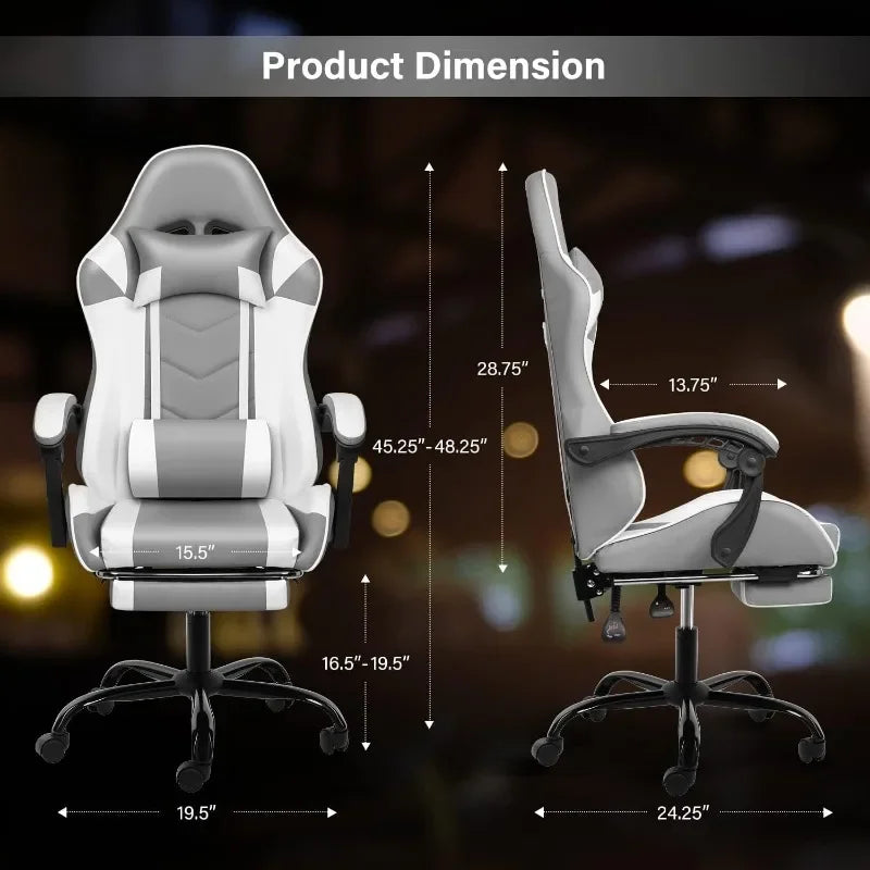 YSSOA White Gaming Chair with Footrest, Big and Tall Gamer Chair, Racing Style Adjustable Swivel Office Chair, Ergonomic