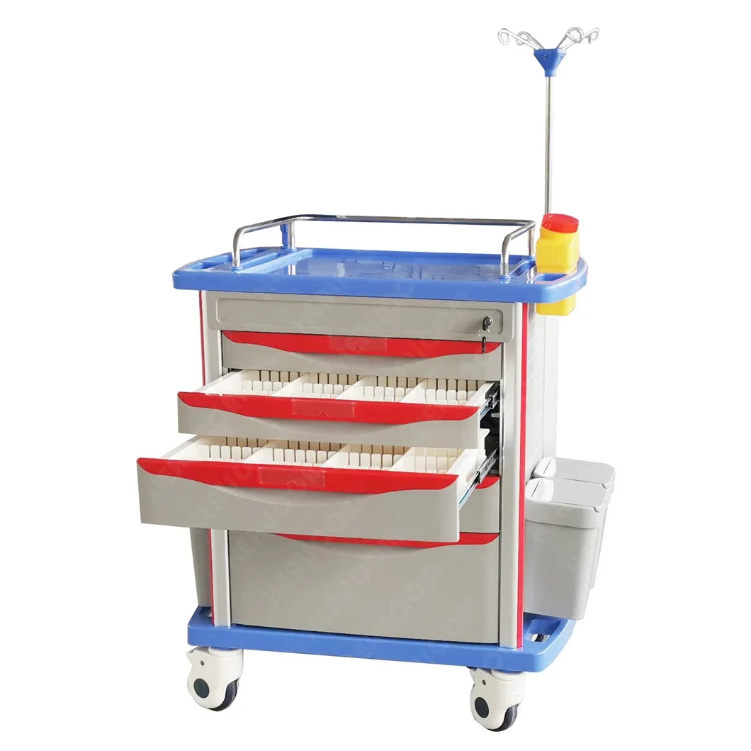 Hospital Medical Equipment Operating Room Emergency ABS Medical Trolley with 5 Layers Drawer