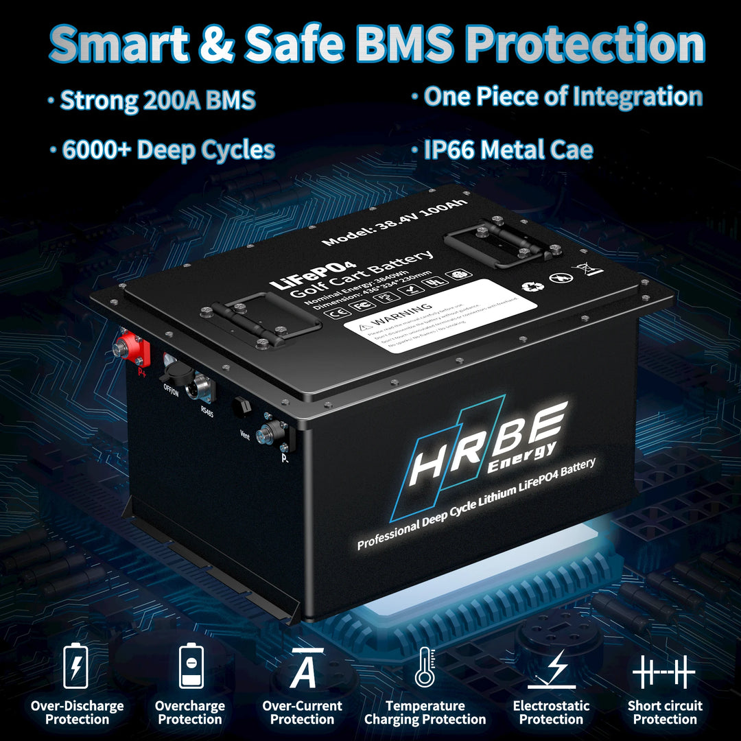 HRBE Lithium Golf Cart Battery  36V 38.4V 100Ah 105Ah 5Kw Lifepo4 Golf Cart Batteries 48 Volt Electric Golf Car Battery Pack