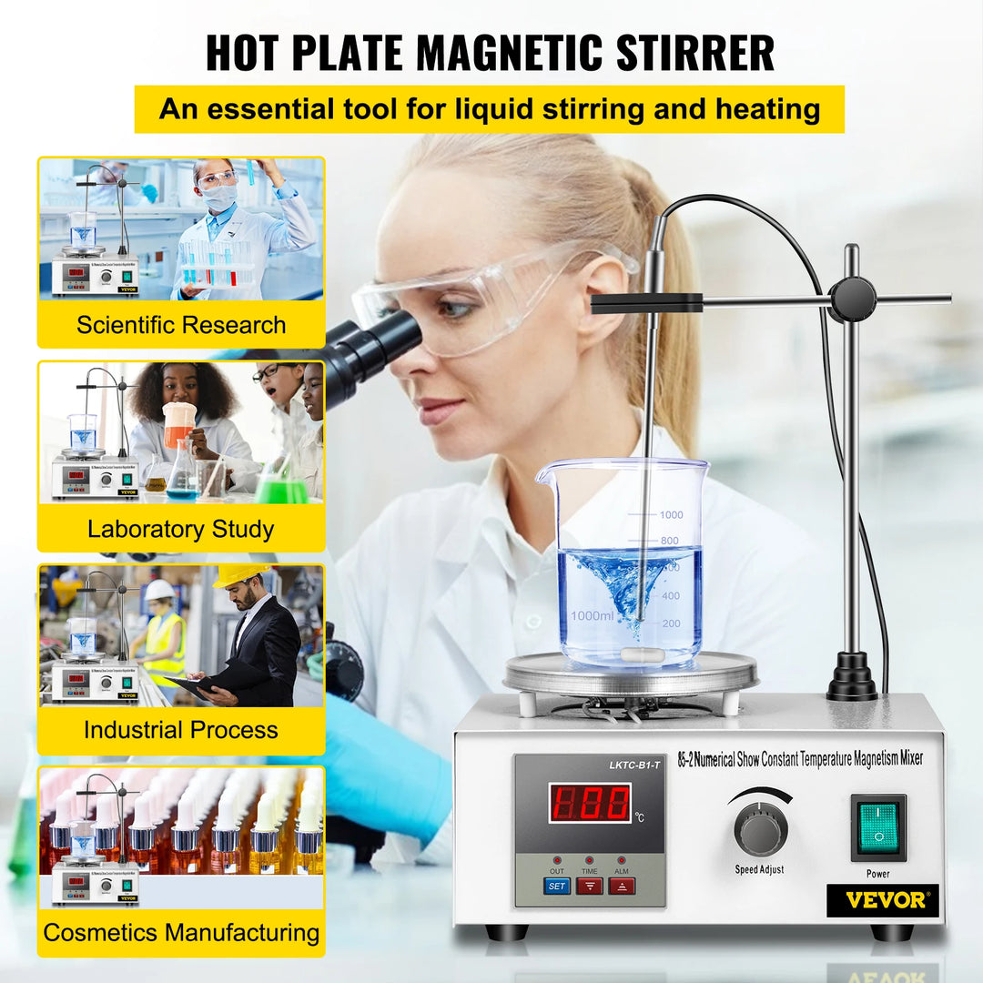 VEVOR 1L Heating Magnetic Stirrer Hot Plate W/ Stir Bar 0-2000R/Min Vortex Mixer Distillation Kit Chemistry Laboratory Equipment