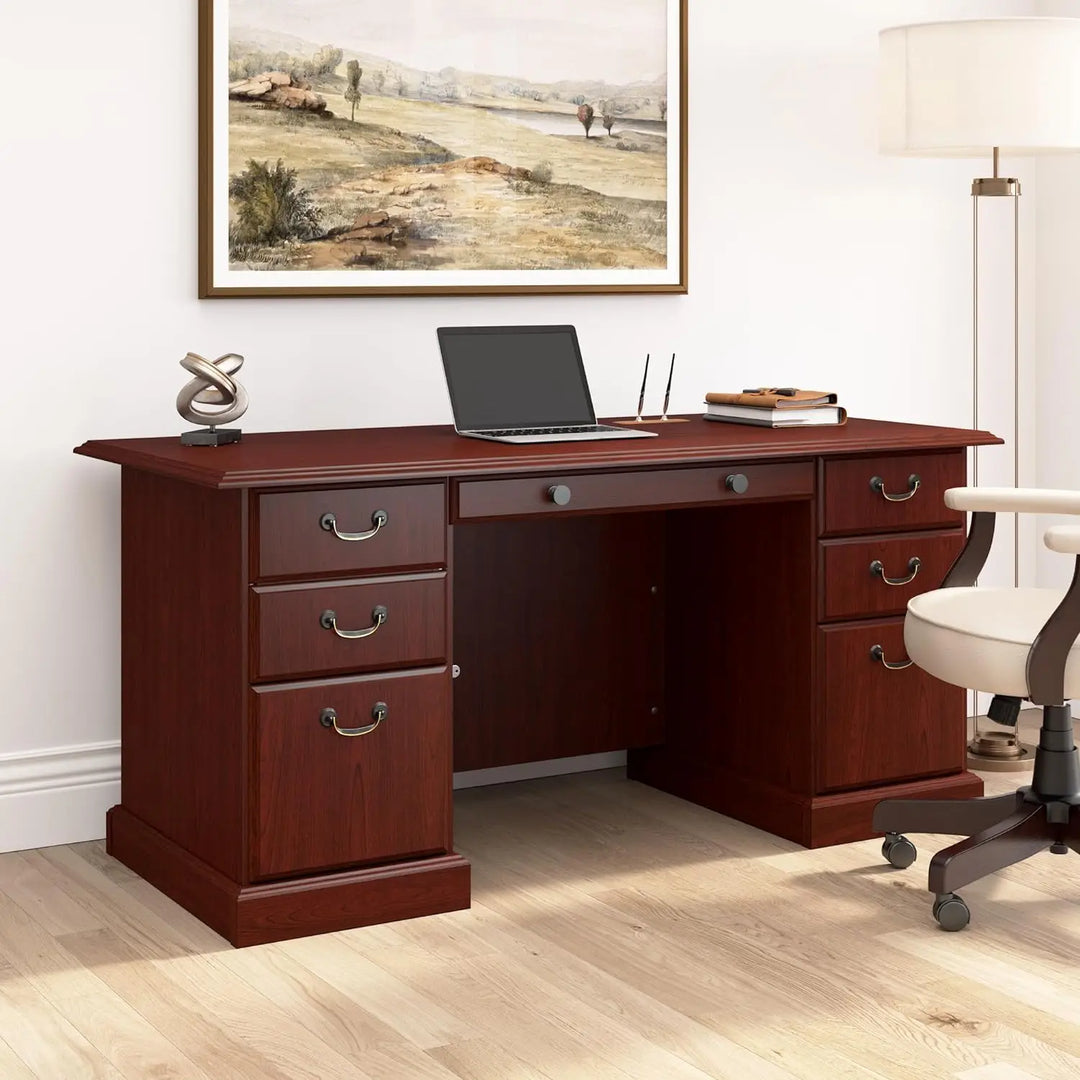 Home by Bush Furniture Bennington Executive Desk, Harvest Cherry