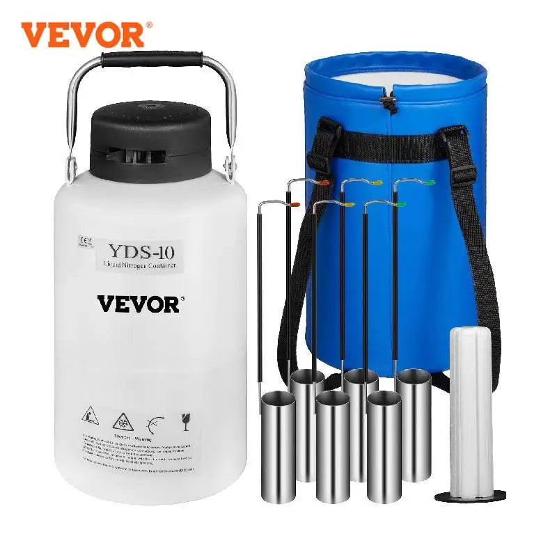 VEVOR 3L 6L 10L 15L 20L 30L Liquid Nitrogen Container Aluminum Alloy W/ 6 Canisters and Carry Bag Static Cryogenic Tank Industry