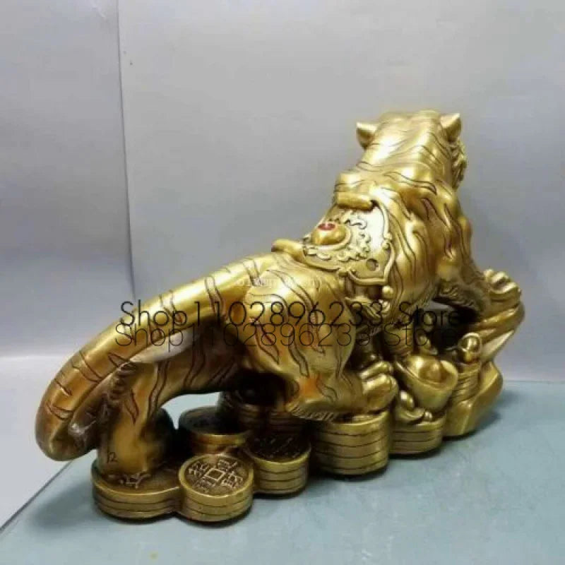 18&apos;&apos; brass copper sculpture home feng shui treasure beast wealth tiger statue