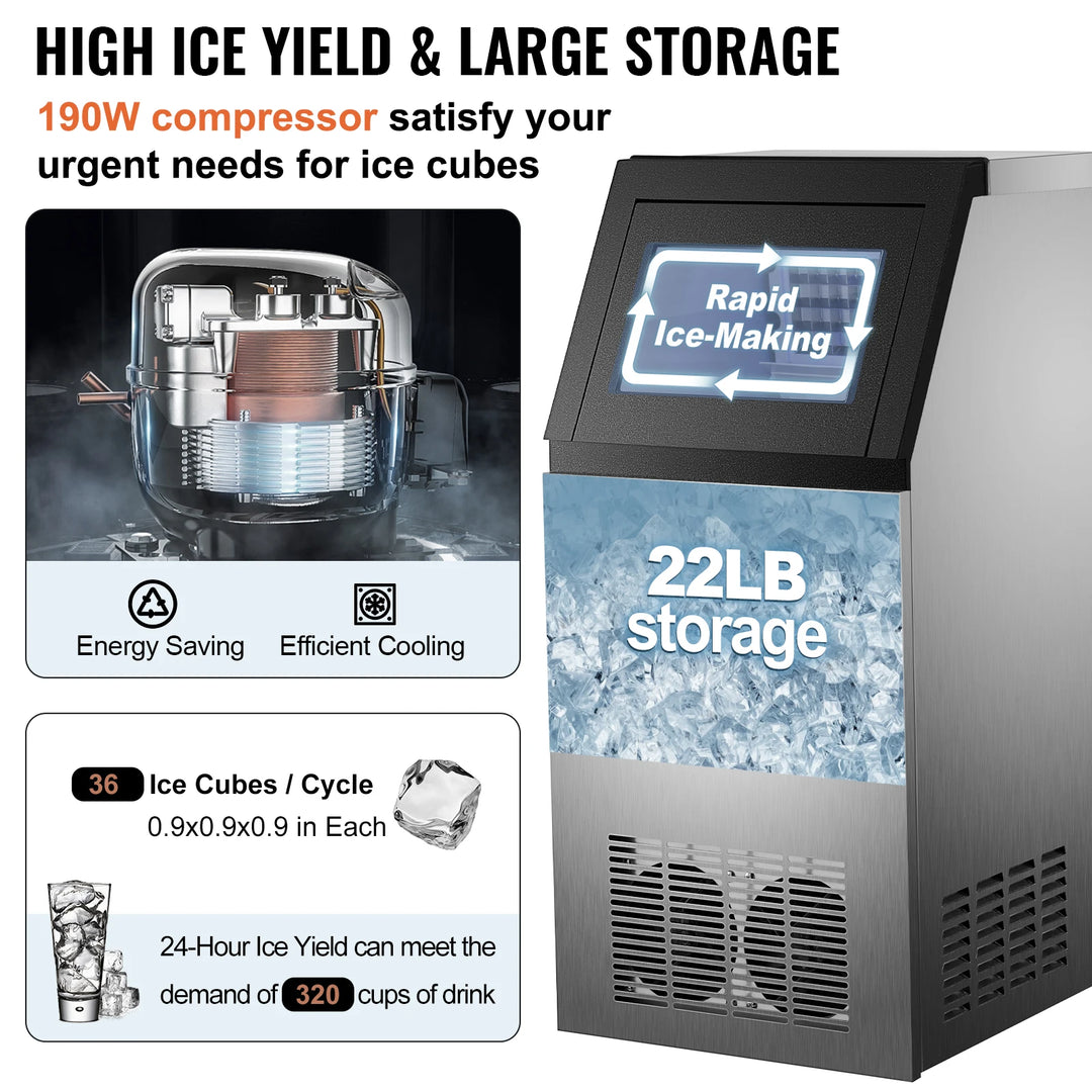 VEVOR 30KG 35KG 40KG 60KG/24H Commercial Ice Maker Ice Cube Machine High Ice Yield & Storage Home Appliance for Bar Cafeteria