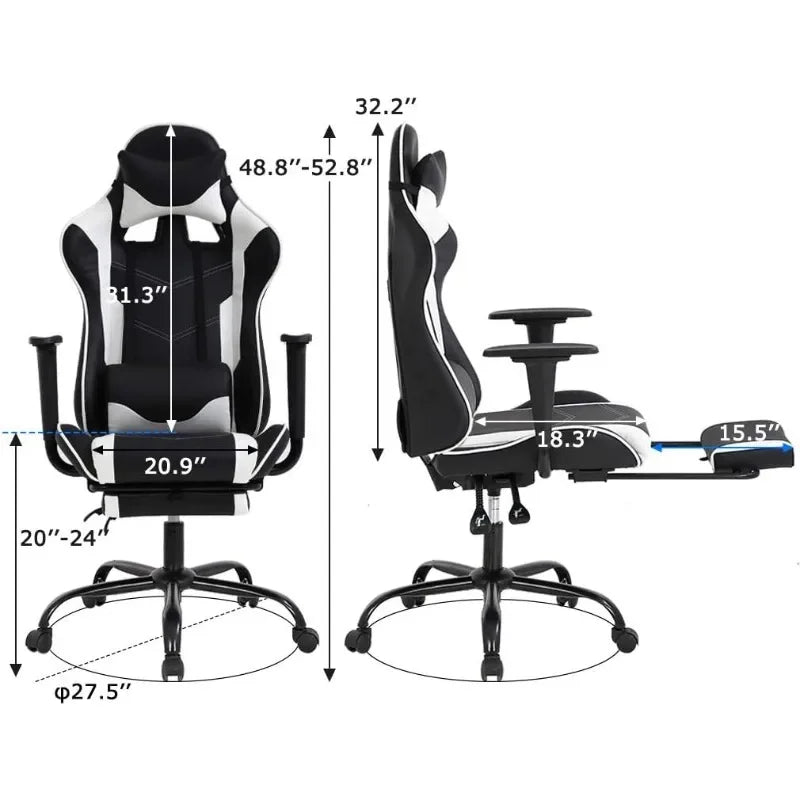 PC Gaming Chair Office Chair Ergonomic Massage PU Leather Recliner Computer Chair with Lumbar Support Rolling Swivel