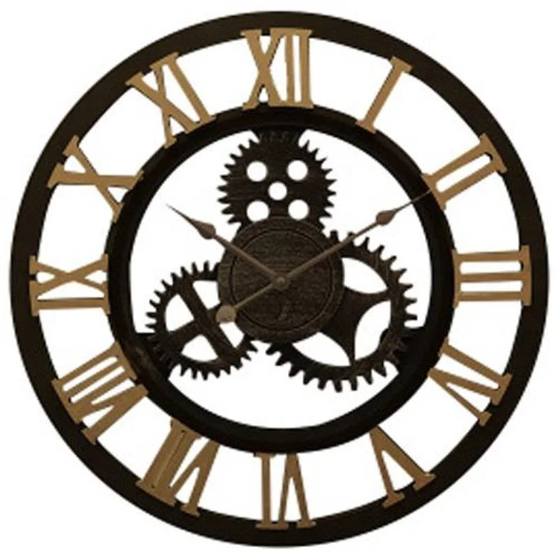 European silent retro creative clock Digital art wall clock Living room personality Industrial wind gear wall hanging clock