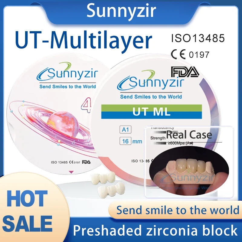 Sunnyzir UT Multilayer Dental Zirconia Disc Dental Lab Restoration Material Cad Cam  98mm*10-25mm Dentist Tool Dentistry Supply