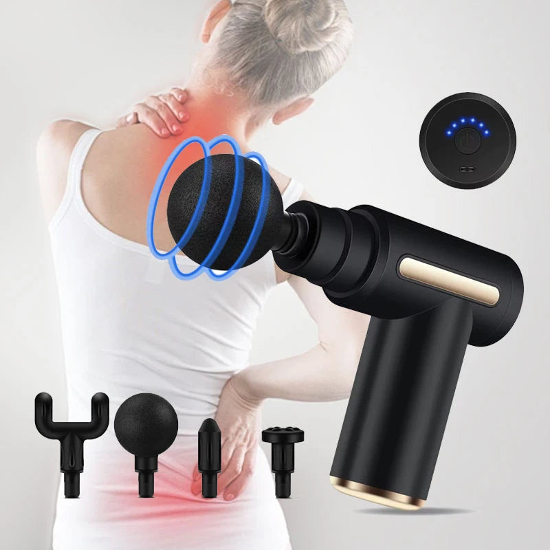 2024 Professional Mini 4 Head Massage Fascia Gun Powerful Relaxation Treatme Massager Deep Tissue Fascial  Wireless Jet Air Gun