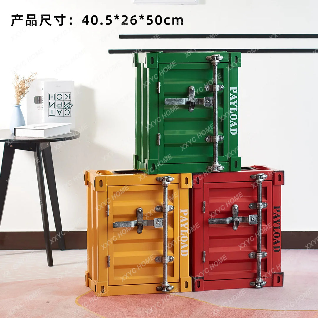 Retro Iron Art Industrial Style Large Floor Container Oil Drum Trash Can Decoration Bar Cafe