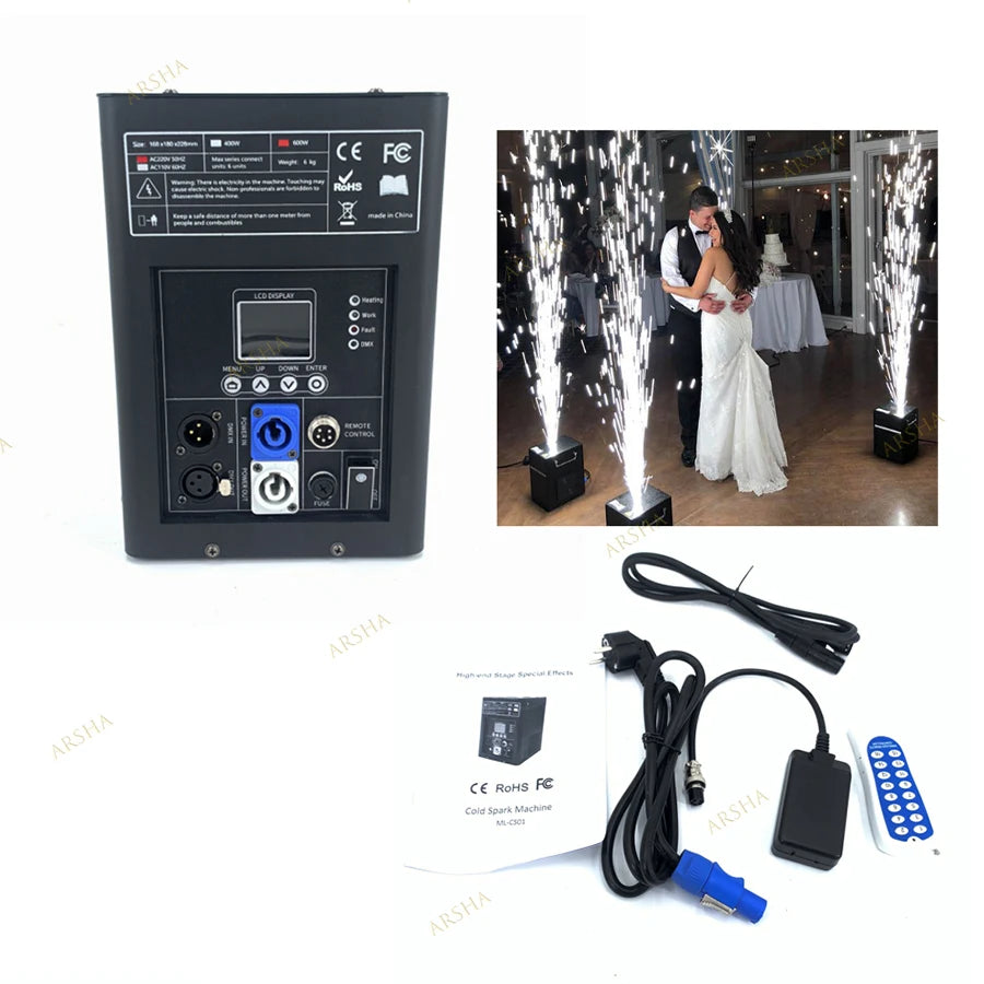 No Tax 4 PCS 600W Cold Sparks Machine With 2 Flight Case DMX Remote Control Fireworks Fountain Sparkler Machine Spray 5M