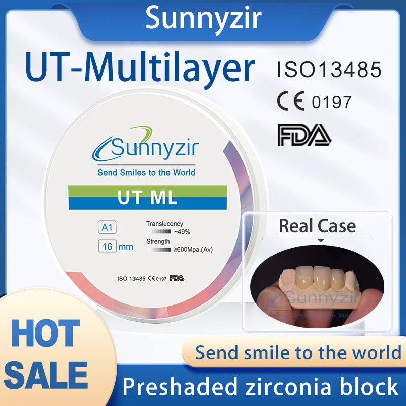 Sunnyzir UT Multilayer Dental Zirconia Disc Dental Lab Restoration Material Cad Cam  98mm*10-25mm Dentist Tool Dentistry Supply