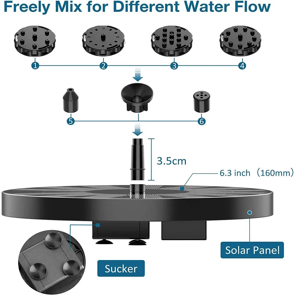 Mini Solar Water Fountain Pool Pond Waterfall Fountain Garden Decoration Outdoor Bird Bath Solar Powered Fountain Floating Water