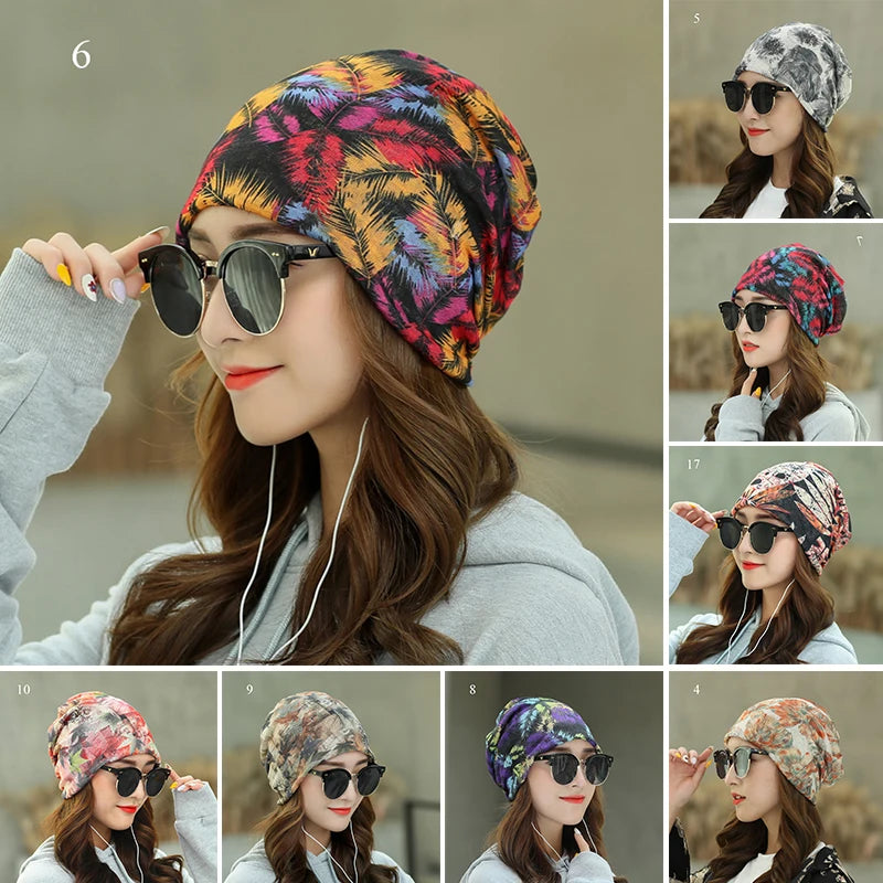 Women's Beanies Caps Printed Pullover Cap Chemotherapy Cap Pile Pile Cap Outdoor Hat Turban Cap Spring and Summer Breathable Cap