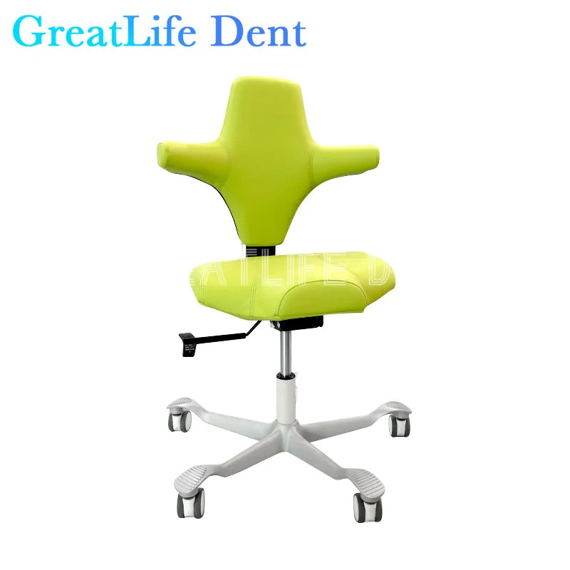 GreatLife Dental Stool Ergonomic Yellow Pu Leather Seat Doctor lifting Swivel Adjustable Back Mute Wheel Swivel Dentist Chair