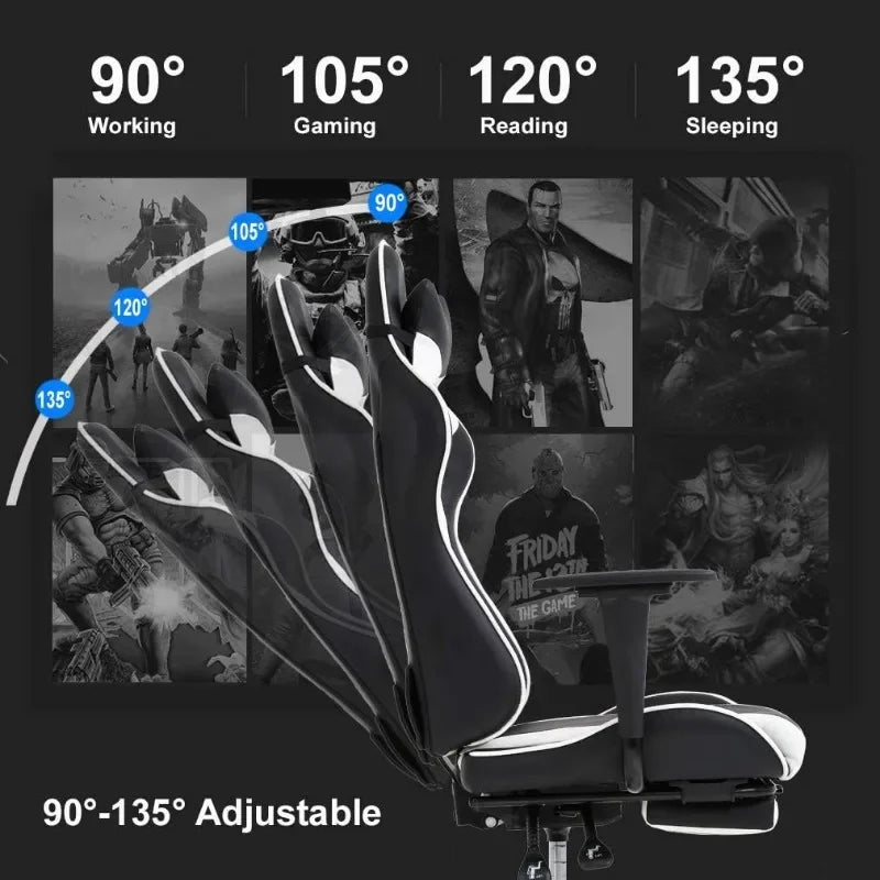 PC Gaming Chair Office Chair Ergonomic Massage PU Leather Recliner Computer Chair with Lumbar Support Rolling Swivel