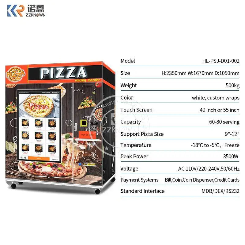 Pizza Vending Machine Customistic The Top Light On The Machine 55' Inch Touch Screen Cash Bill And Card Reader