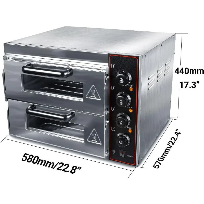 ZXMT Commercial Pizza Oven Double Oven 1700W 16 inch Stainless Steel Pizza Electric Countertop Pizza and Snack Oven Multipurpose