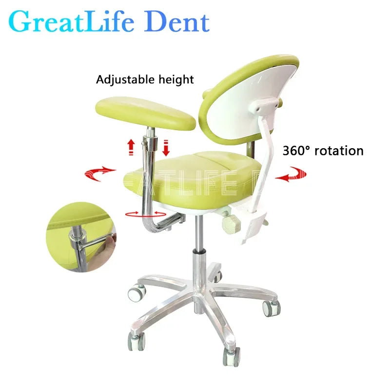 GreatLife Dent Dentist Chair Surgical Nurse's Stool with 360 Degree Rotation Armrest PU Leather Assistant Dental Dector Chair