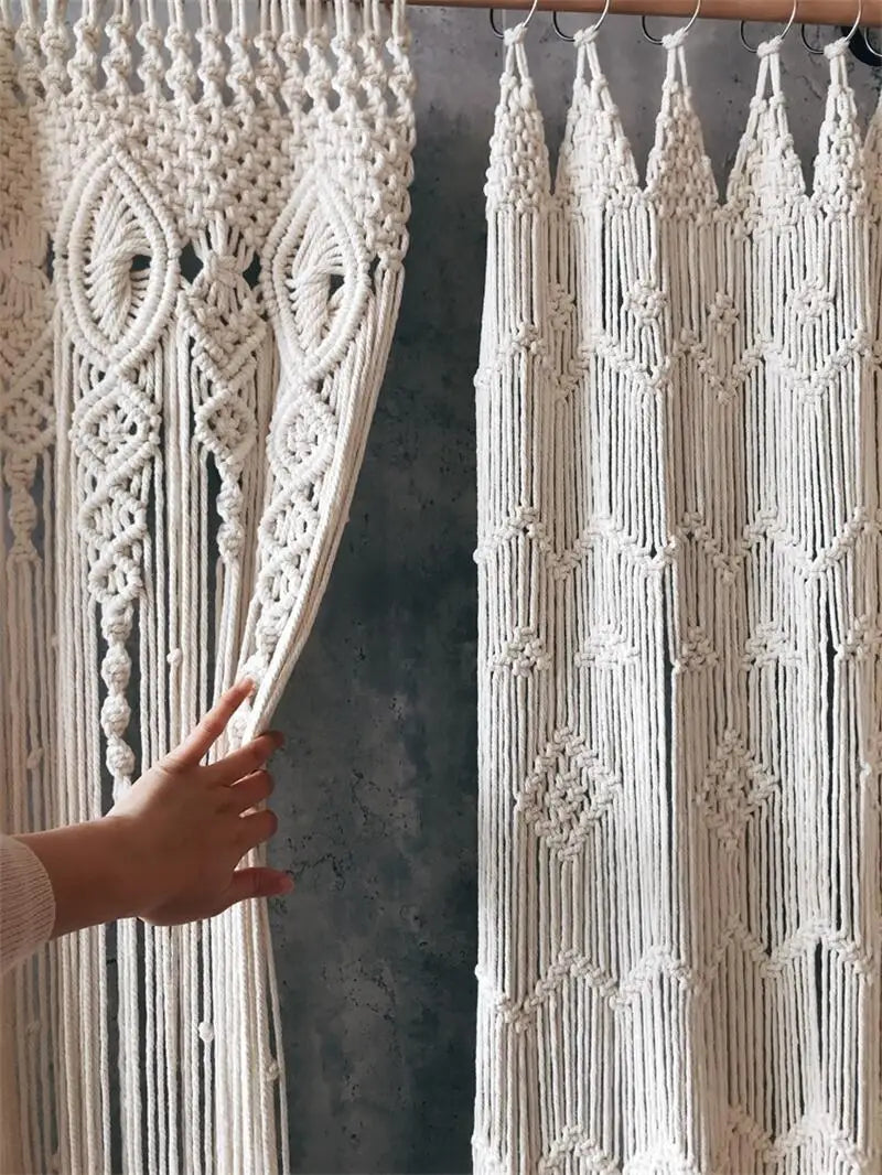 Hand Woven Macrame Curtain Tapestry Cotton Rope Macrema Door Windown Tapestry Curtain Bedside Wall Hanging Tapetry Boho Decor