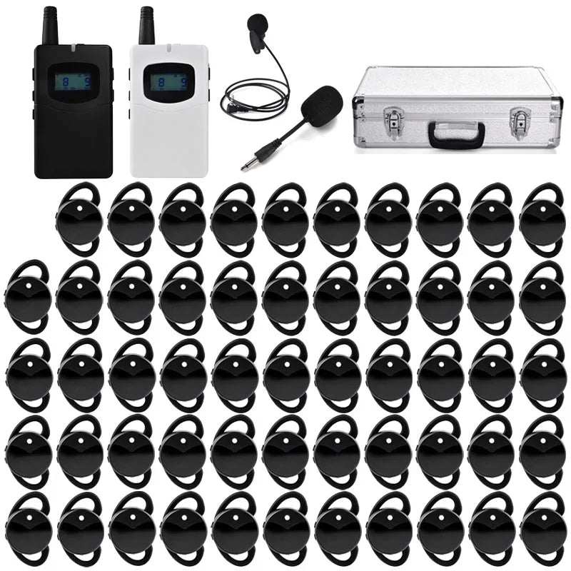 Wireless Whisper Tour Guide System 2 Transmitters 54 Receivers 1 Charging Case Simultaneous Interpretation Court Translation