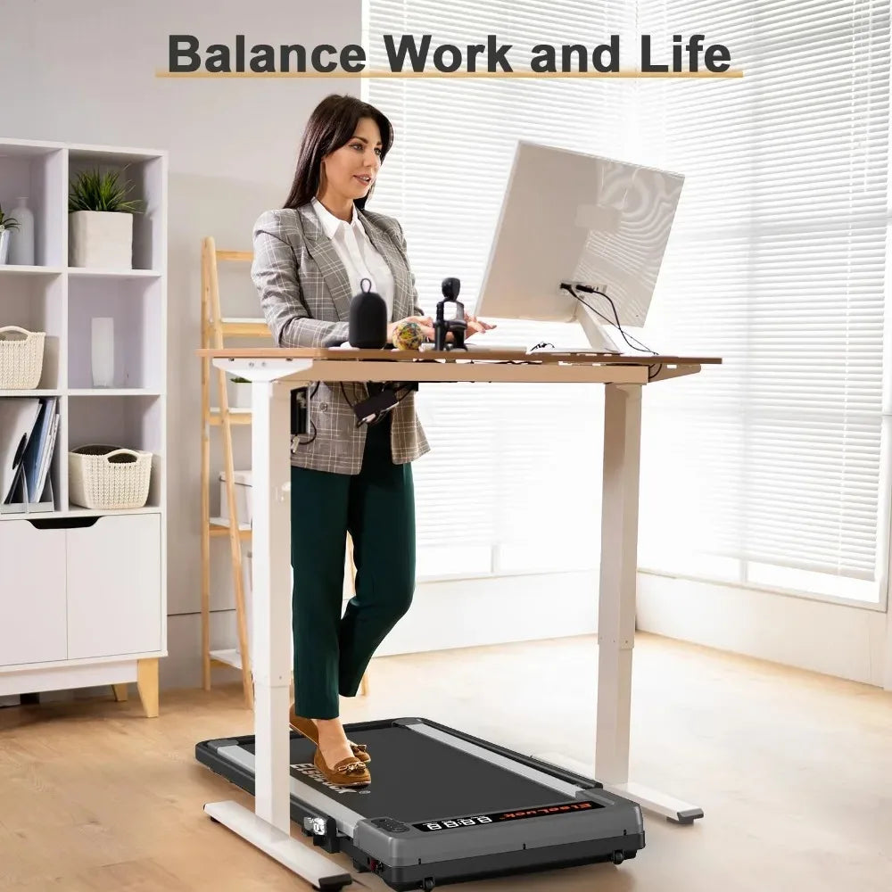 2024 Under Desk Treadmill for Home Office, 2 in 1 Portable Walking Treadmill with Remote Control, Walking Jogging Machine in LED