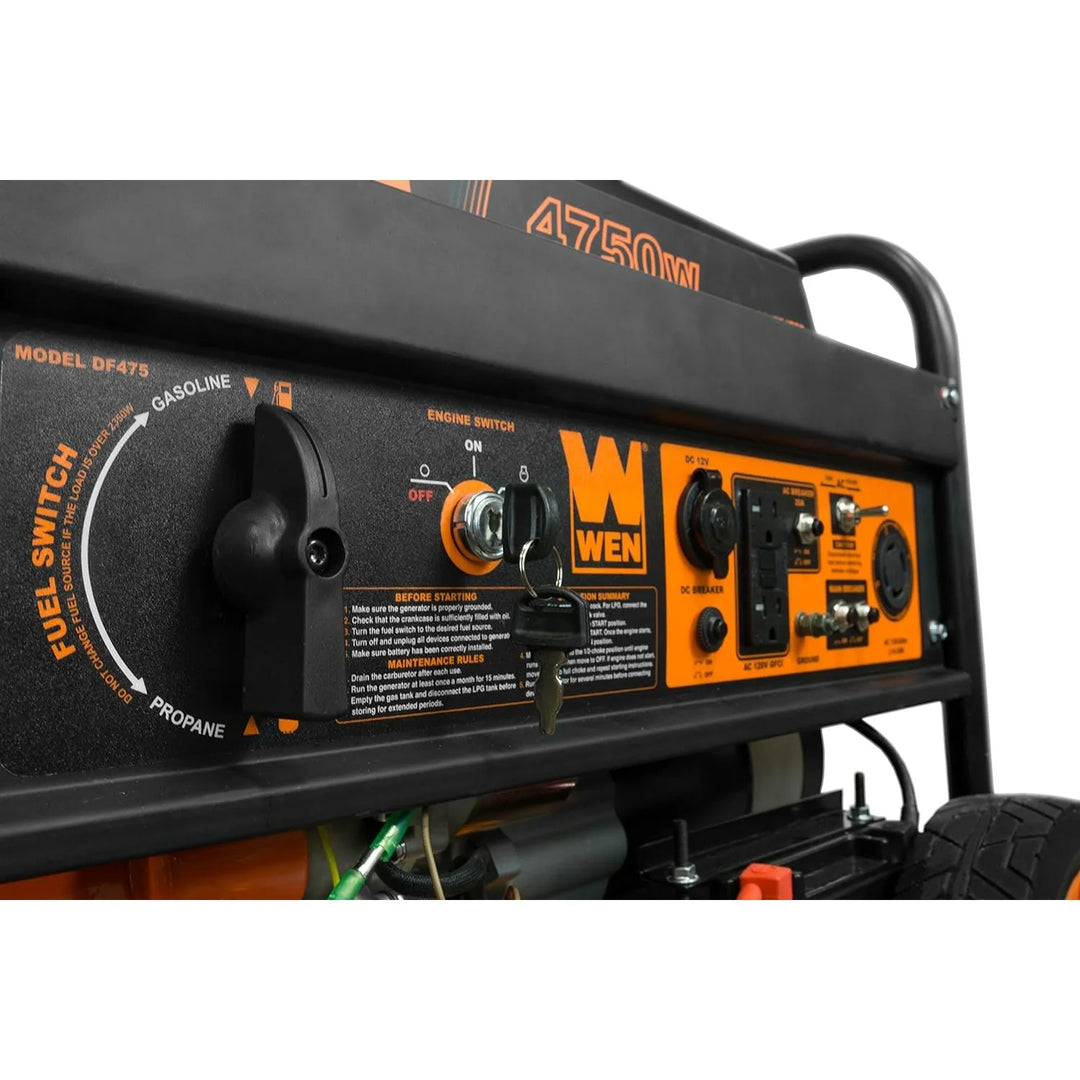 WEN DF475T Dual Fuel 120V/240V Portable Generator w/ Electric Start Transfer Switch Ready, 4750-Watt, CARB Compliant | USA | NEW