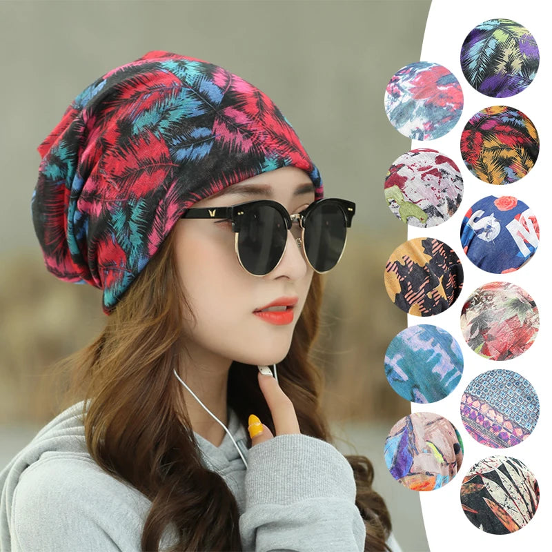 Women's Beanies Caps Printed Pullover Cap Chemotherapy Cap Pile Pile Cap Outdoor Hat Turban Cap Spring and Summer Breathable Cap