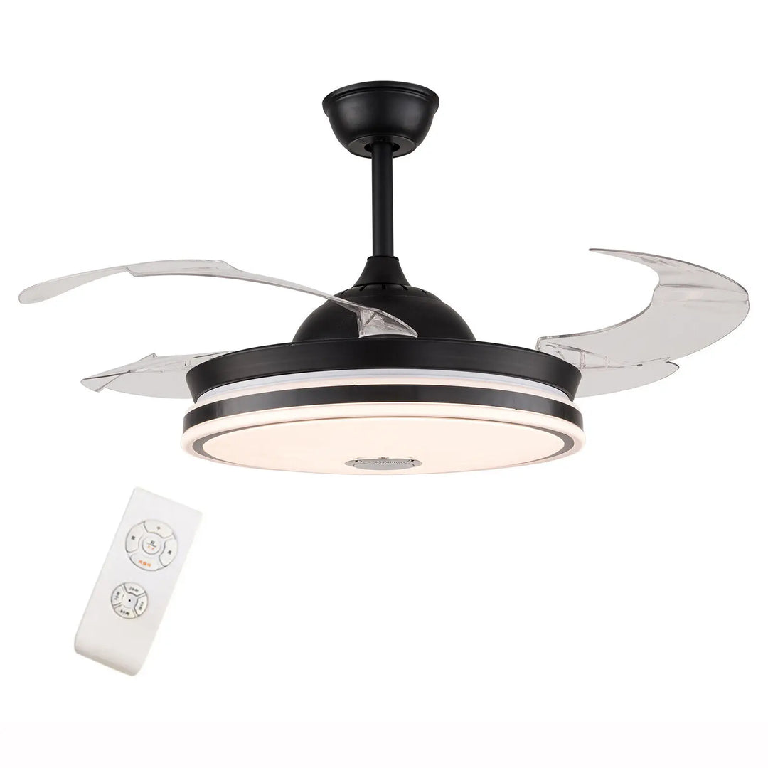 42" Retractable Ceiling Fan with Light and Bluetooth Speaker Dimmable LED Chandelier Modern Black LED Ceiling Fan Light for Home