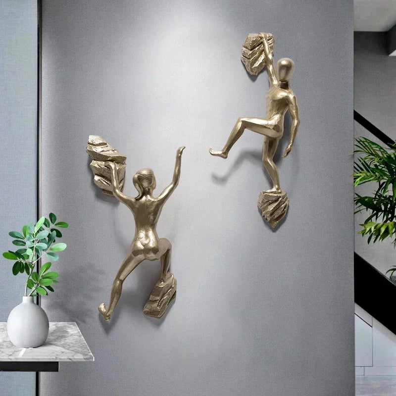 Rock Climbing Sculpture Statue Resin Living Room Home Decoration Wall Hanging Figure Sports Male Female Team Cooperation Gift